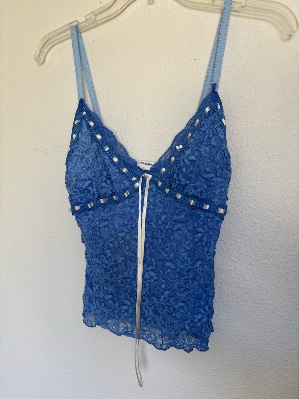 Kimchi Blue Blue Lace Camisole Tank Top with Ribbon Detail